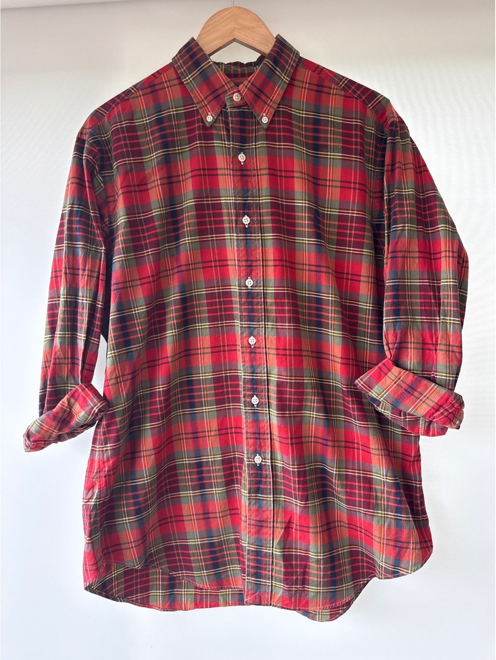 Ralph Lauren Classic Fit Plaid Button Down Shirt Mens Large Red Cotton